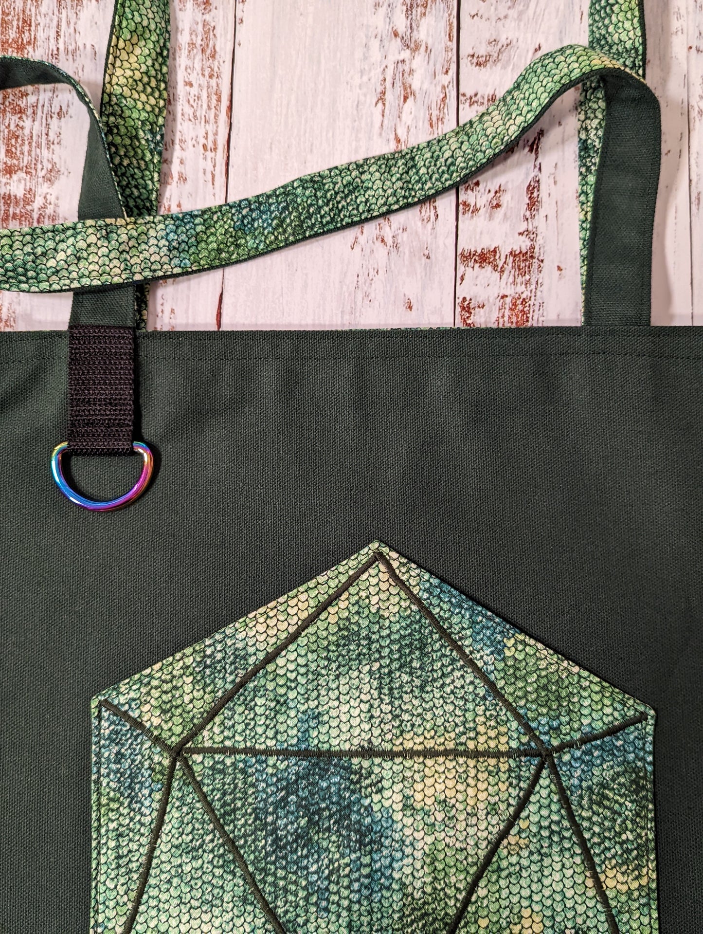 D20 Green Scale Pocket Tote Bag