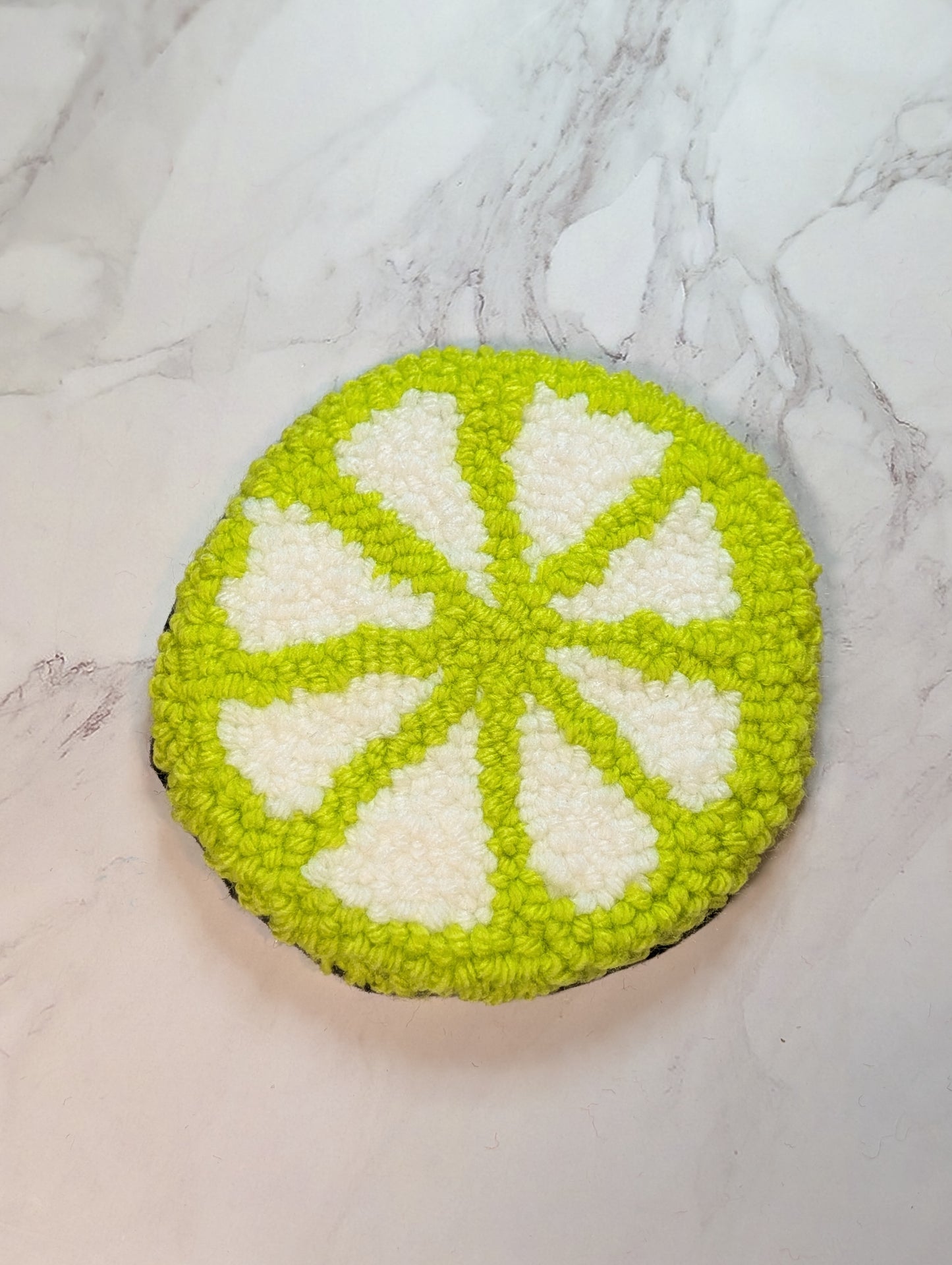 punch needle lime slice mug rug
