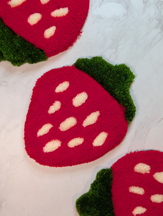 Red Strawberry Mug Rug