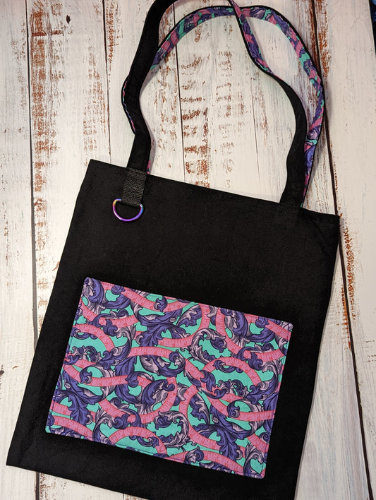 Purple and Pink Sewing Tape Square Pocket Tote Bag