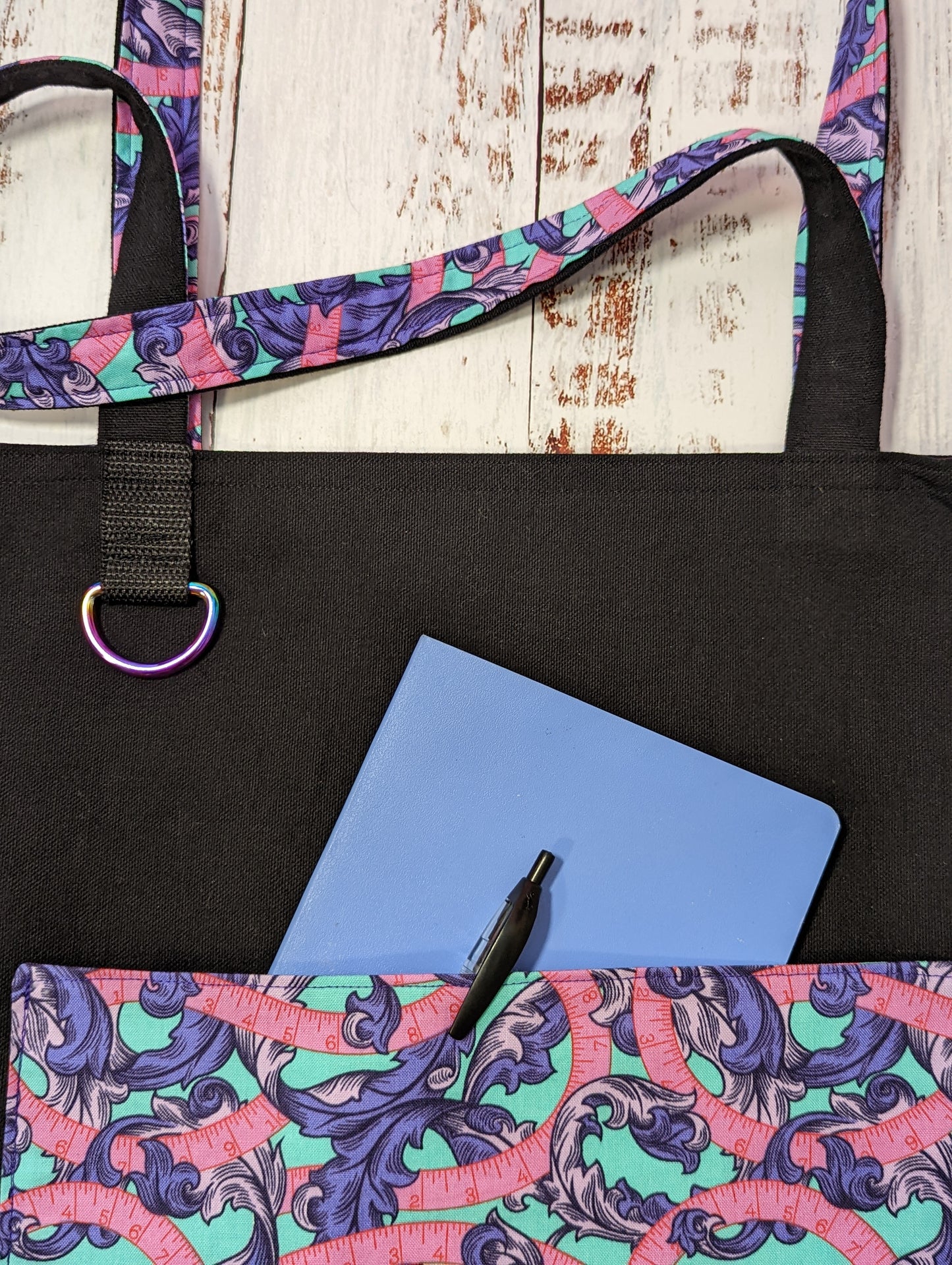 Purple and Pink Sewing Tape Square Pocket Tote Bag