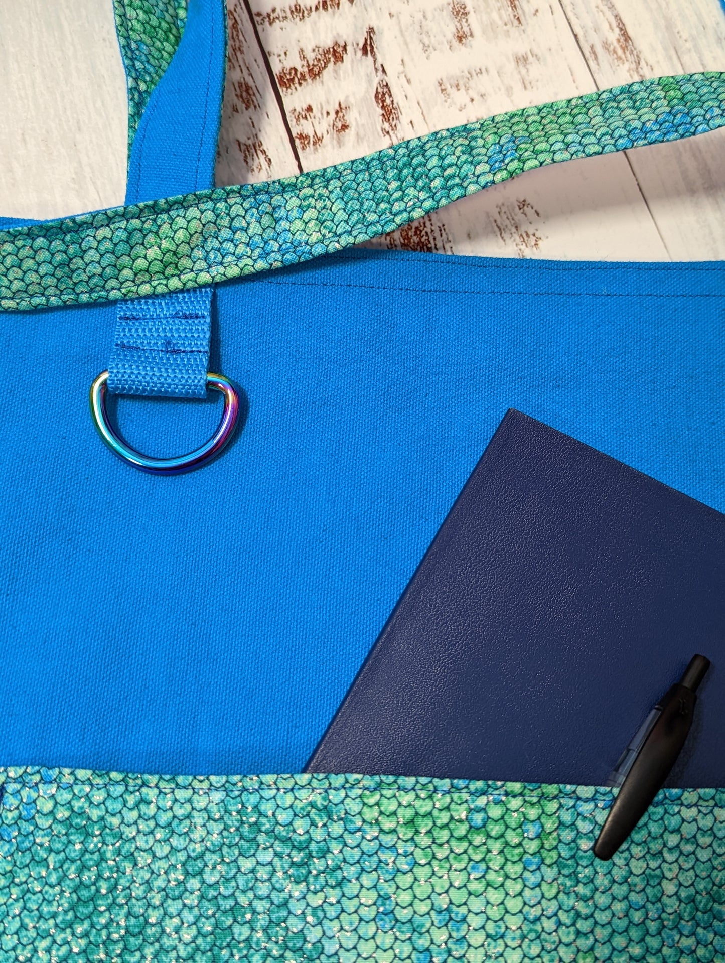 Light Green Scale Square Pocket Tote Bag