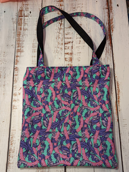 D20 Purple and Pink Sewing Tape Pocket Tote Bag