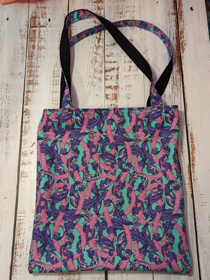 Purple and Pink Sewing Tape Square Pocket Tote Bag